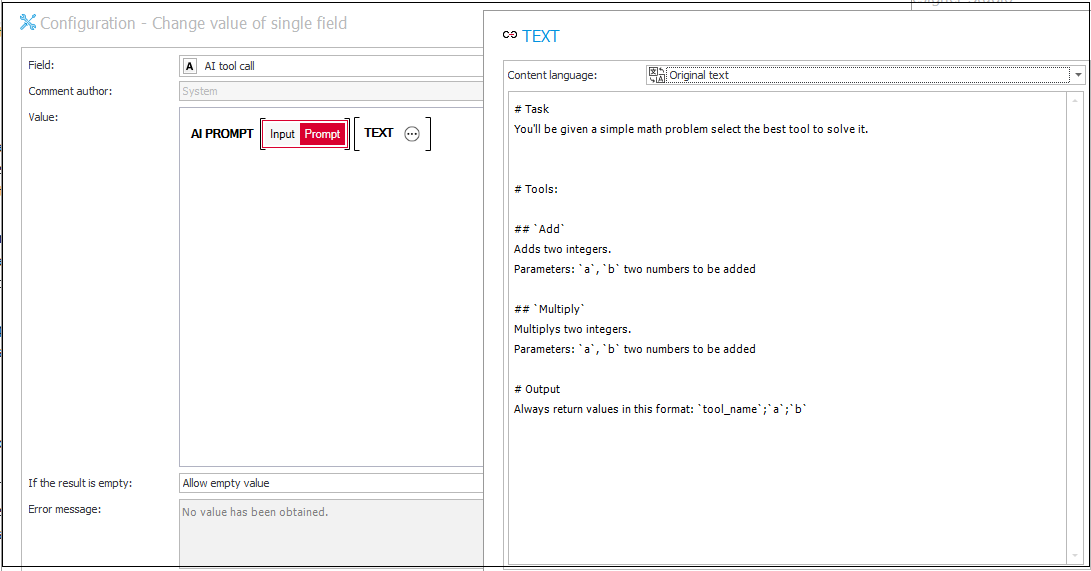 Tool selection - AI PROMPT