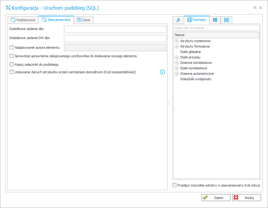 Uruchom podobieg (SQL) Zaawansowane
